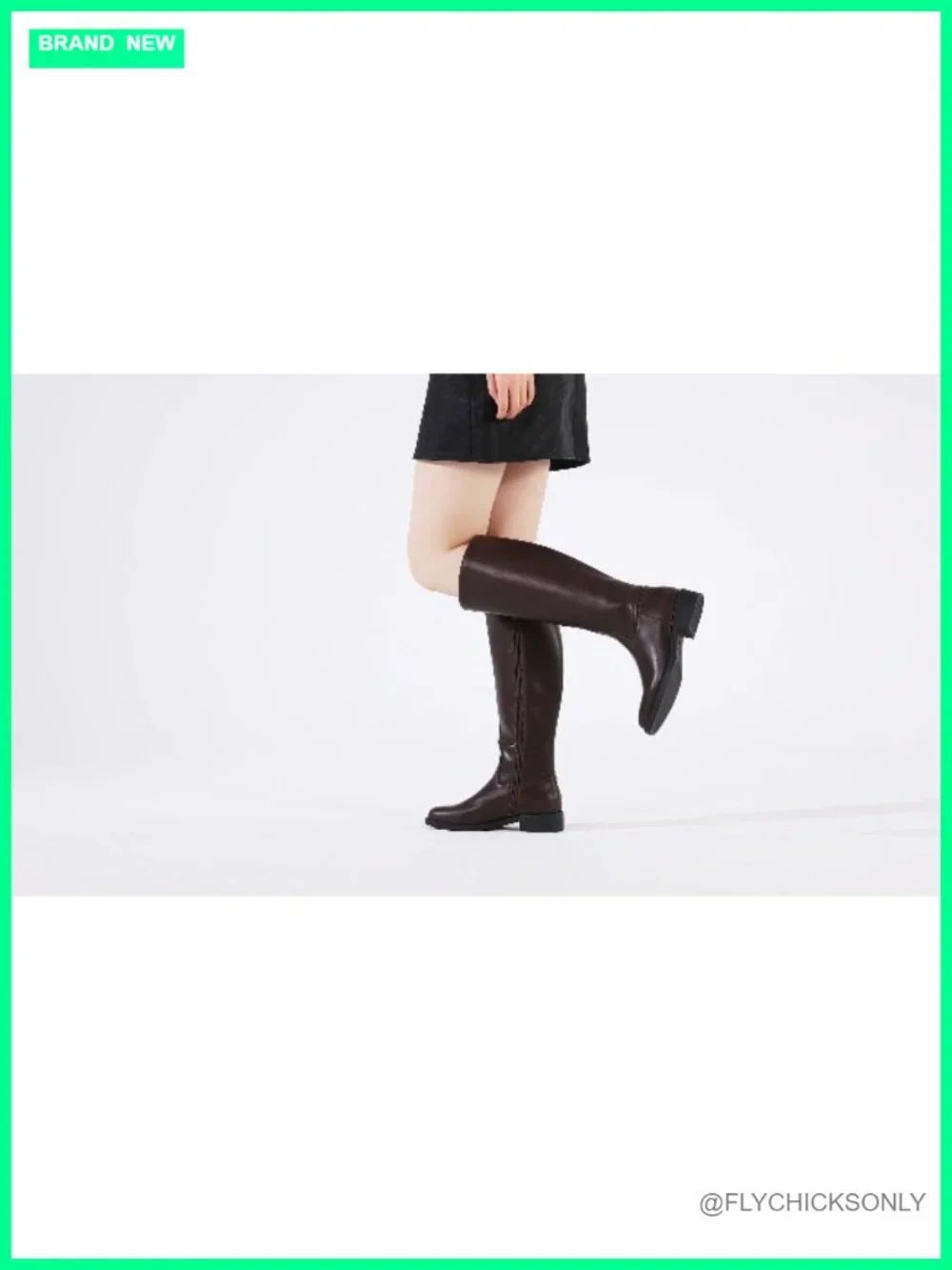 Knee High Boots Flat Chunky Heel Square Toe Side Zipper PU Leather Faux Suede